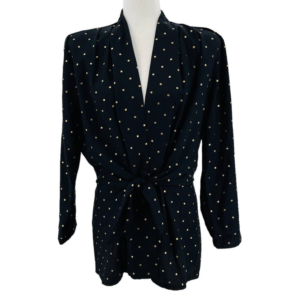 Vintage Essay by Sharon Anthony Navy Blue Polka Dot Belted Long Blazer Women 12